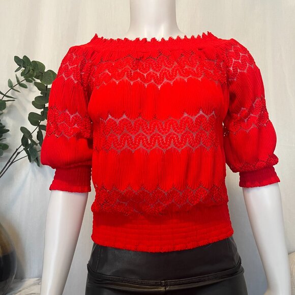 Dynamite 3/4 Sleeve Hot Red Top Off Shoulder Knit Top Size S - Picture 8 of 9